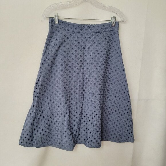 Loft‎ Skirt Womens 2 Blue Cotton Eyelet Line A-Line Full Style 428258 - Picture 1 of 11